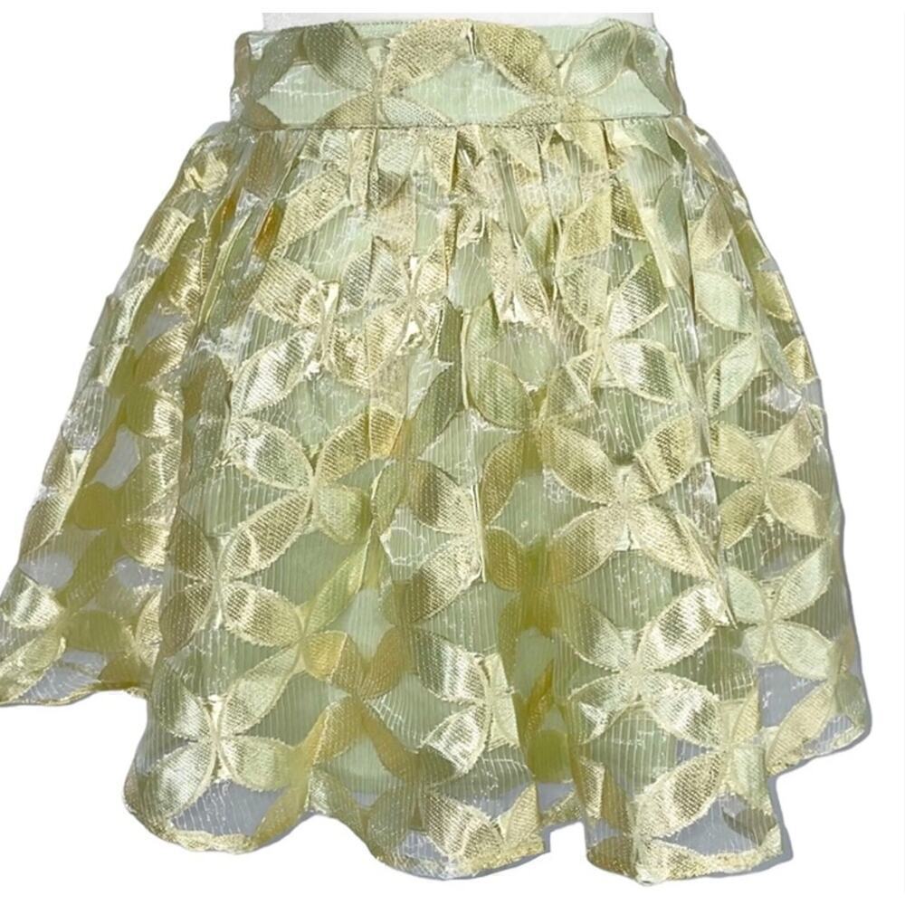 NEW Love Riche Women Size Medium Lime Green Lace Floral Mini Skirt v6x
